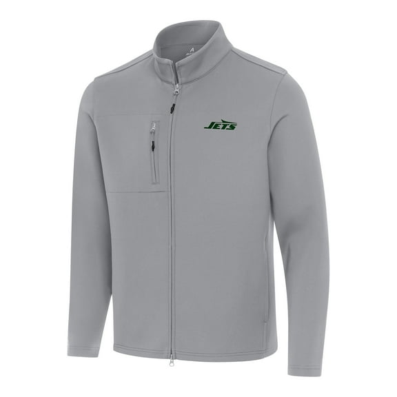 Men's Antigua Gray New York Jets Objection Full-Zip Jacket