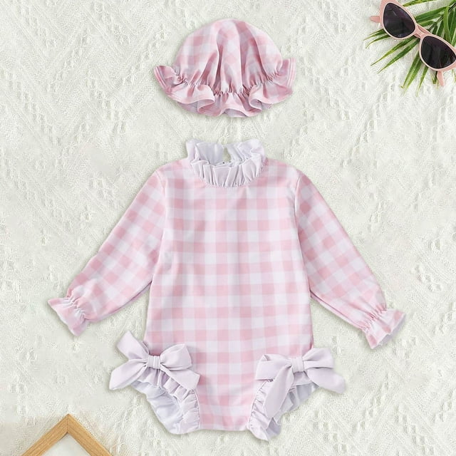 Toddler Girls Rash Guard Swimming Bathing Suit Summer Long Sleeve Sun Protection Athletic Bathing Suits 18-24 Months Girls Clothing