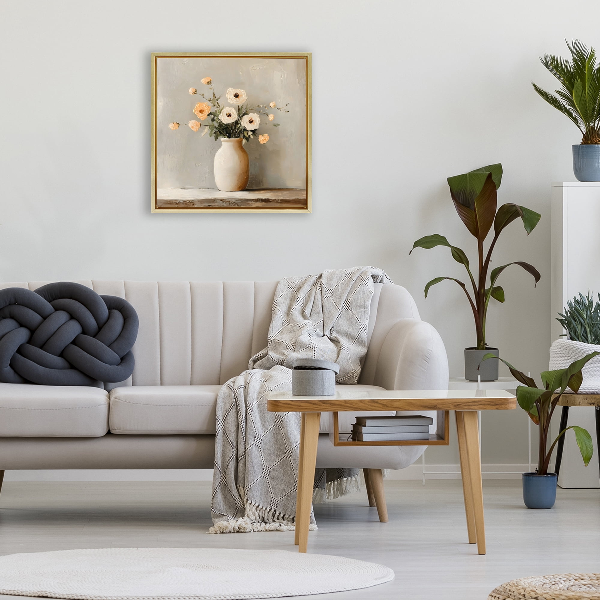 Stupell Industries Simple Floral Vase in Pastels Gold Framed Floater Canvas Wall Art, design by Creative Studio