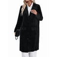 thumbnail image 3 of Women'S Solid Color Long Sleeve Velvet Jacket Open Front Casual Suit Cardigan Mid-Length Coat Black L, 3 of 10