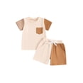 thumbnail image 2 of Aojekbee Toddler Boys Summer Outfits Pocket Contrast Color Short Sleeve T-Shirts Tops Elastic Waist Shorts 2Pcs Clothes Set, 2 of 10