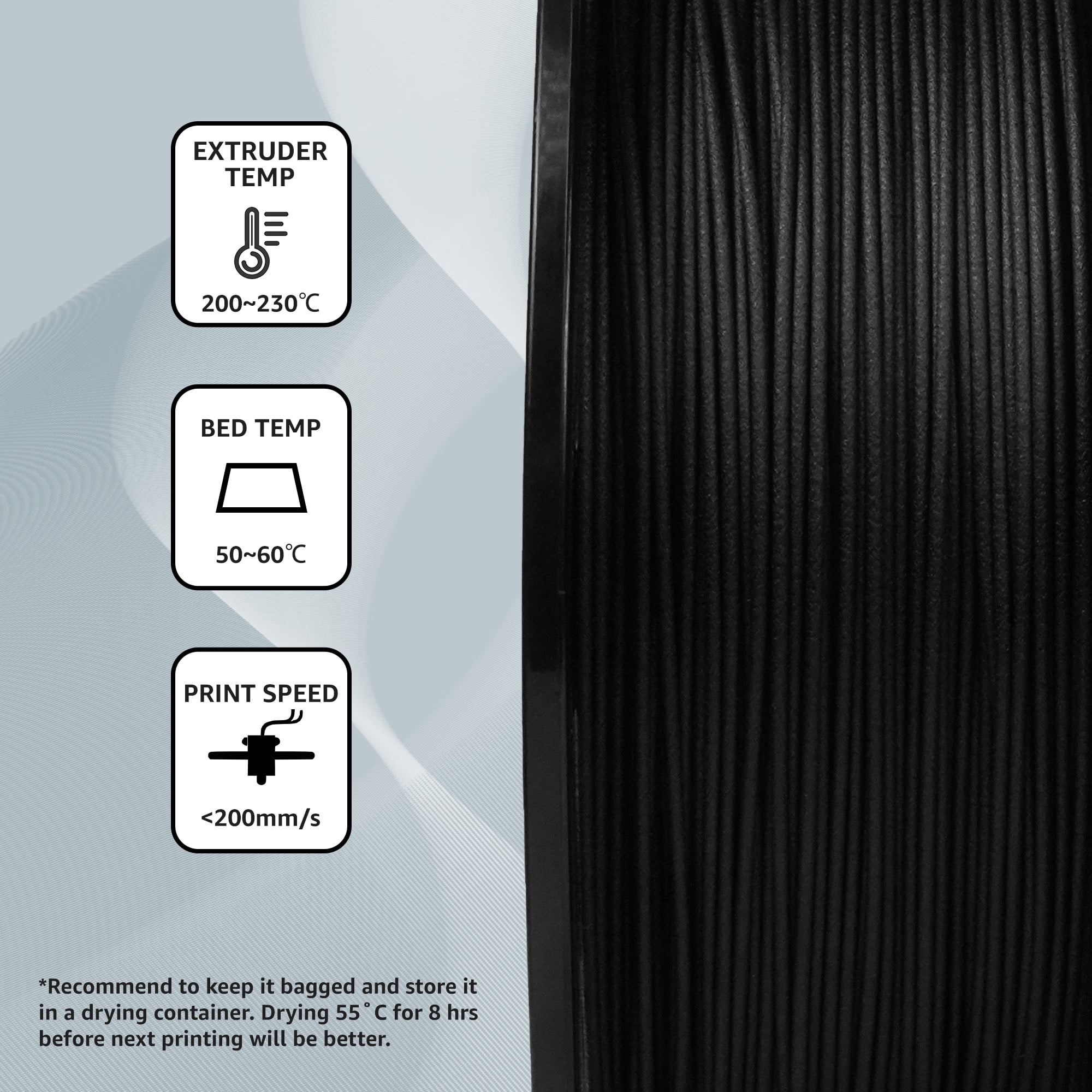 Flashforge Carbon Fiber PLA Filament 1.75mm, 1KG/2.2lbs PLA Carbon 3D Printer Filament, Black
