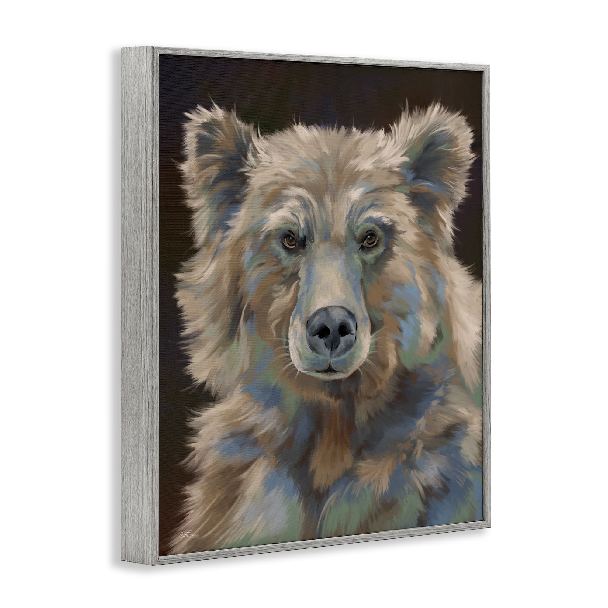 Stupell Industries Fluffy Bear Portrait Animals & Insects Painting Gray Framed Art Print Wall Art, 16 x 20