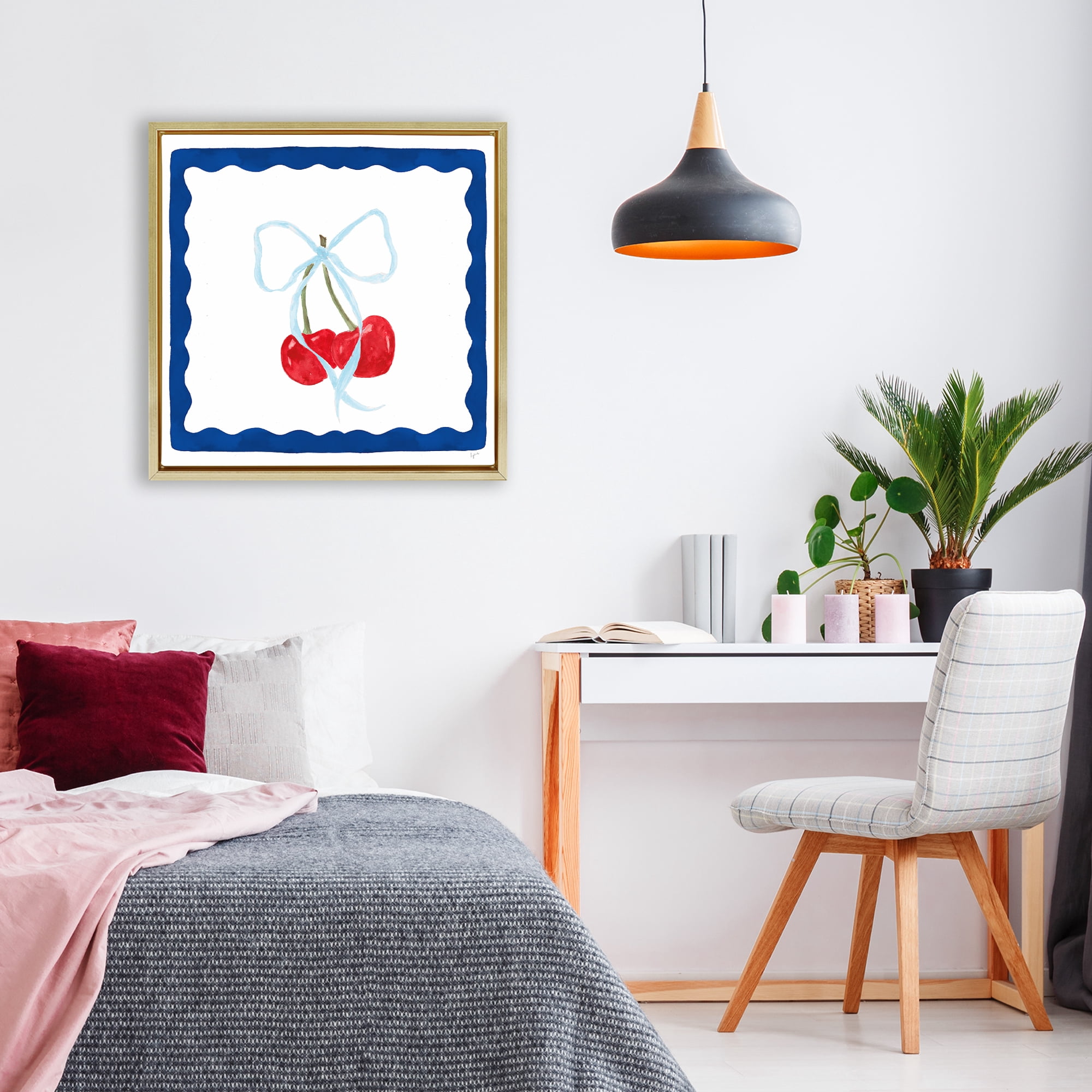 Stupell Industries Summer Bordered Cherries Gold Framed Floater Canvas Wall Art, design by Lucille Price