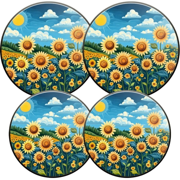 Electric Stove Burner Covers,4 Pcs Round Gas Burner Cover,8 and 10 Inch,Cheerful Sunflower Landscape