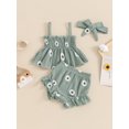 thumbnail image 2 of Bagilaanoe 3pcs Newborn Baby Girl Shorts Set Flower Sleeveless A-line Camisole Tops + Shorts + Hairband 3M 6M 12M 18M Infant Casual Summer Clothes, 2 of 7