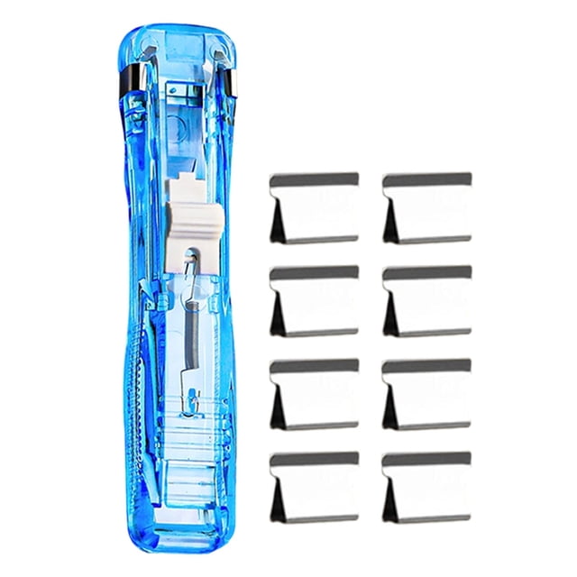 1 Pcs Mini Agrafeuse Poussoir, Agrafeuse à Pince Portable, Comprend 8 Pinces Métalliques Réutilisables, Petit Distributeur Portatif de Pinces à Papier, Mini Agrafeuse Poussoir à Pince Agrafeuses, Distributeur Réutilisable de Pinces à Papier, (C, 4,52 Po)