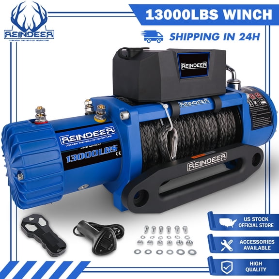 13000 lb Winch 12V Winch Electric Winch Synthetic Rope Winch Rough Country Winch Hawse Fairlead,Wired Handle and Corded Control for Jeep Truck SUV