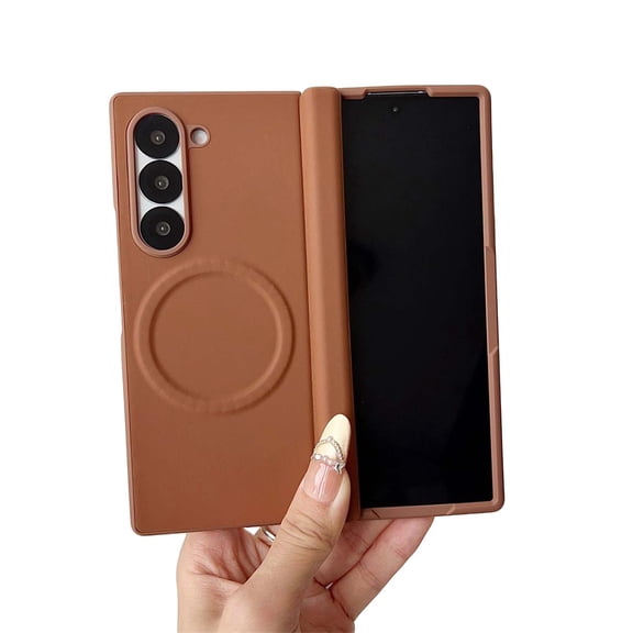 Allytechgroup Magnetic Case for Samsung Galaxy Z Fold 5, Compatible with Magsafe PU Leather Anti-Scratch Slim Fit Lightweight Non-Slip Anti-Fingerprint Phone Case Cover for Women Men, Brown