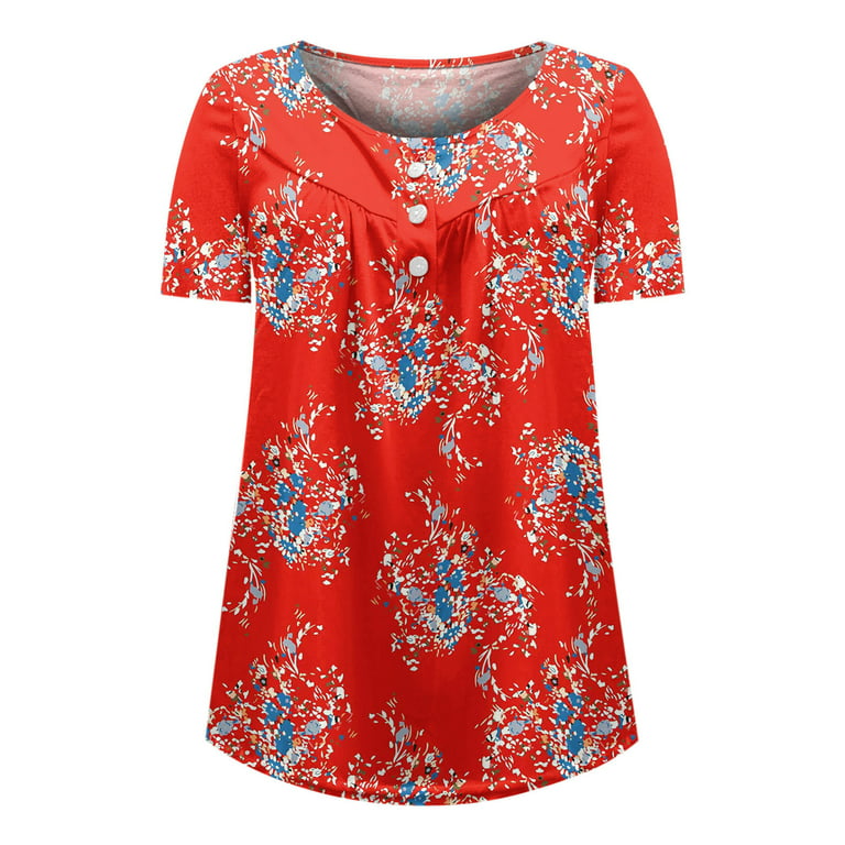 Womens Tunic Tops to Wear with Leggings Fall Henley V Neck Short 3/4 Sleeve  Shirts Western Floral Print Loose Blouse Red : : Clothing, Shoes &  Accessories