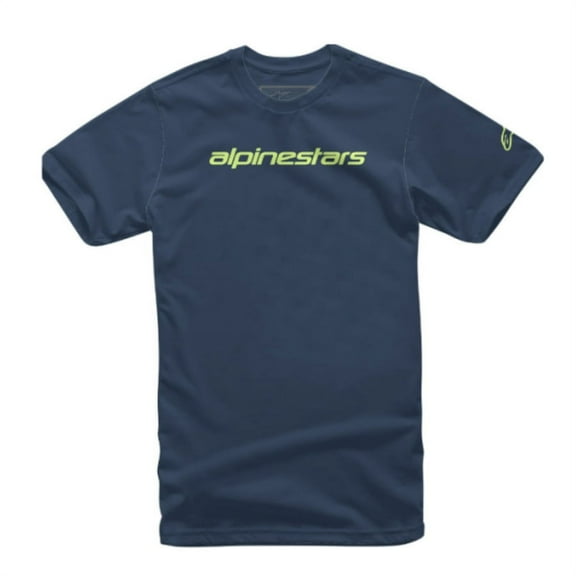 Alpinestars Linear Word Mens Short Sleeve T-Shirt Navy Blue/Hi-Vis XXL