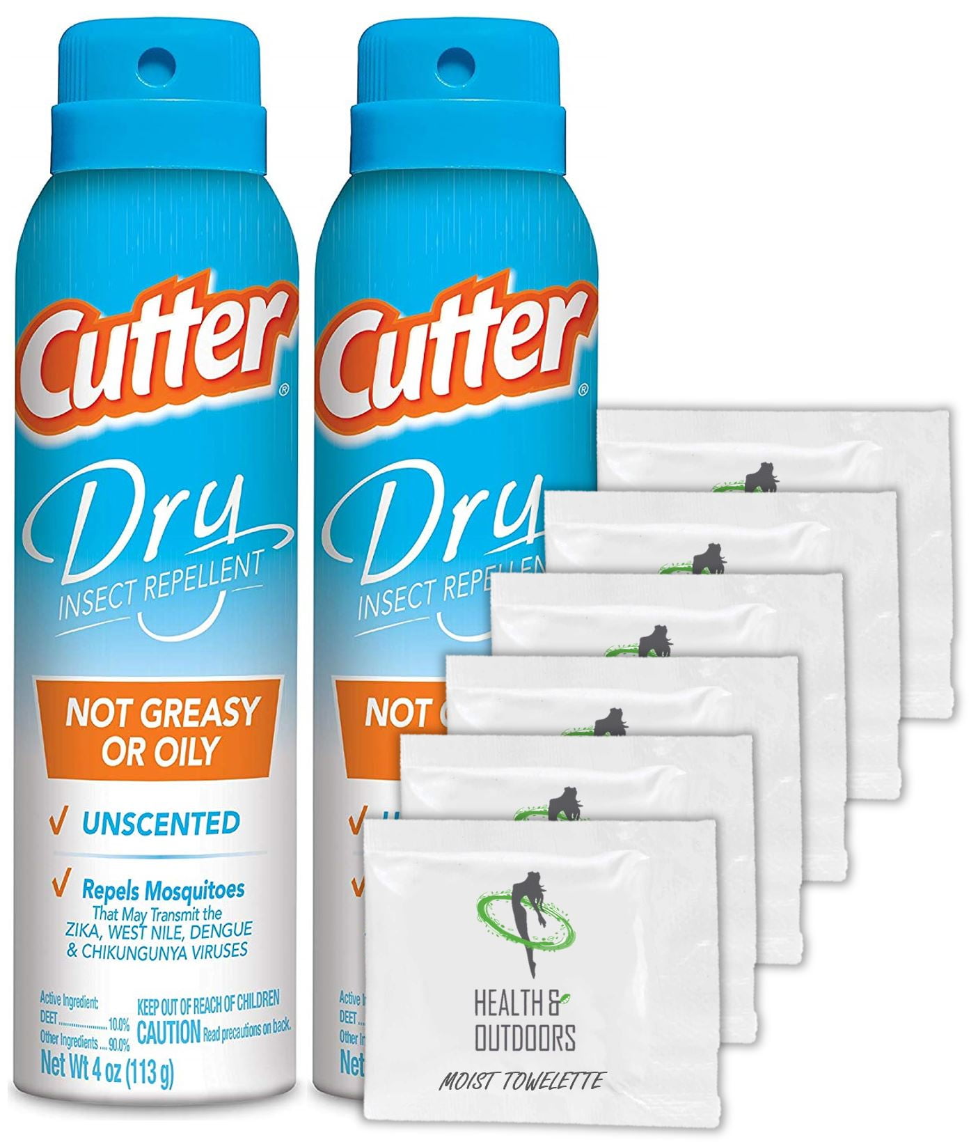 Cutter Dry Insect Repellent, Aerosol, 4ounce, 2 pack W/ 4 BONUS Moist