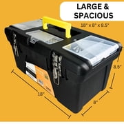 ToolUSA Robust Plastic Tool Box 18.5 x 10 x 9 Secure Metal Riveted Latches Multi-Compartment Storage Portable Organizer for Crafts, Work, Fishing