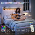 thumbnail image 3 of SIBEDS LED Bed Frame with Drawer Pockets and Linen Upholstered Cream Wingback Headboard, Queen, 3 of 8