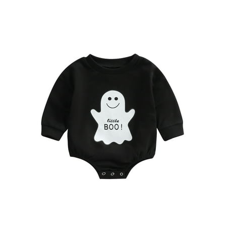 

Multitrust Baby Long Sleeve Romper Halloween Ghost Printed Round Neck Letter Pattern Playsuit Casual Simple Short Jumpsuit
