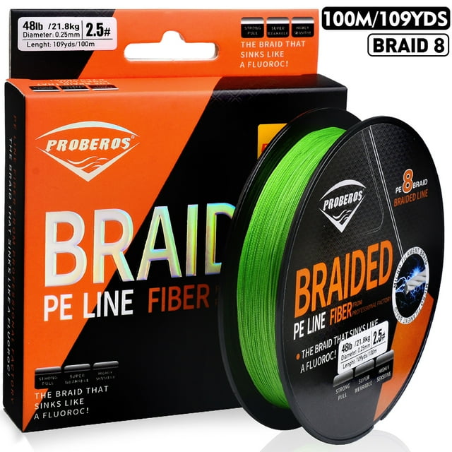 PROBEROS Super Strong 8 Strands Braided Fishing Line -100m/109YDS Multifilament PEAnti-abrasion Braided Line, Available in 22-10