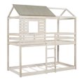 thumbnail image 4 of Royard Oaktree Twin Over Twin House Bunk Bed Wood Bed Frame with Roof and Window Modern Low Bunk Bed with Guardrail and Ladder (Antique White ), 4 of 7