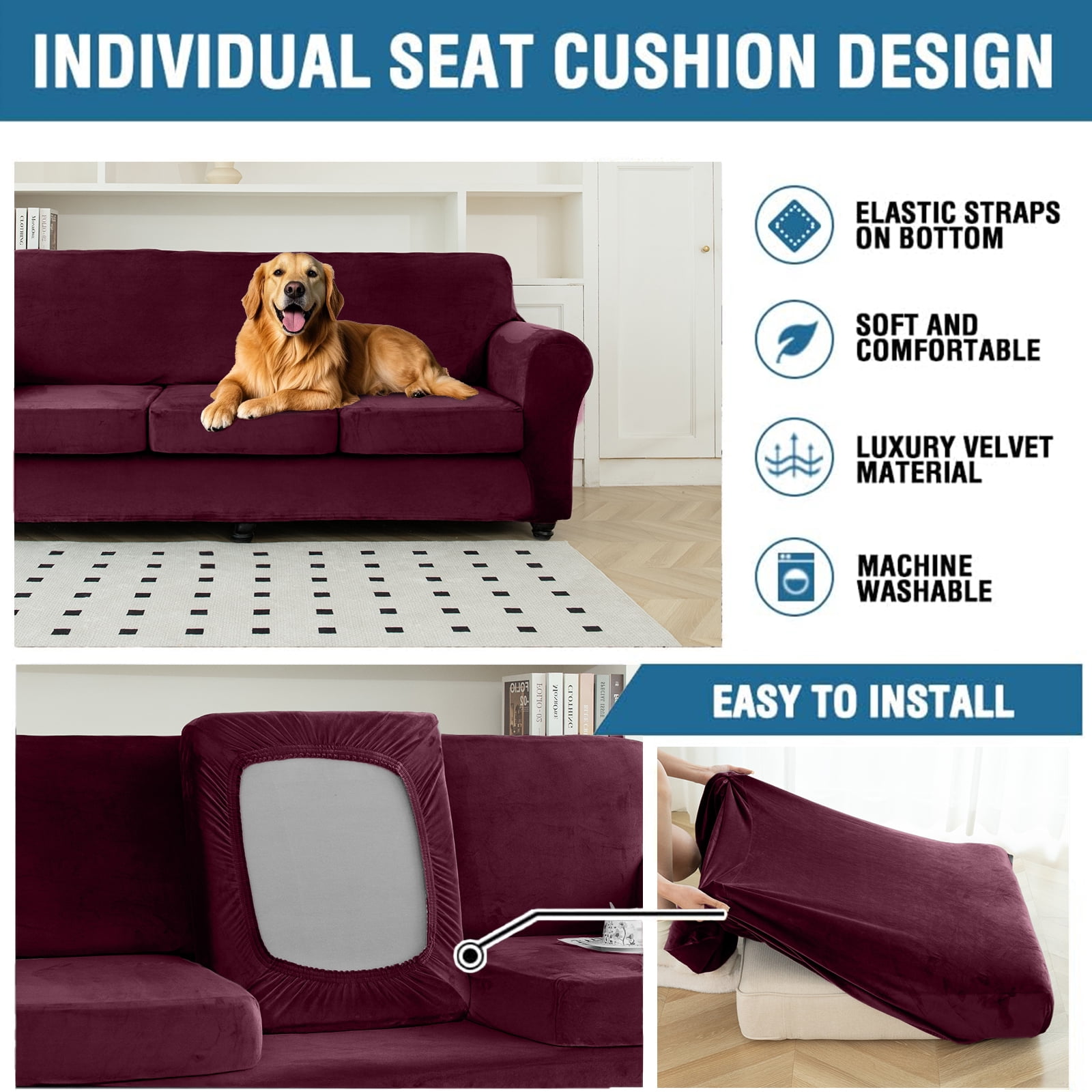 Sanmadrola Sofa Cover Slipcover Couch Cover Set for 3 Seat Oversized Sofa Super Stretch Universal Slip Cover Furniture Protector 4 Pieces