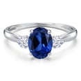 thumbnail image 3 of Gem Stone King 10K White Gold Blue Created Sapphire and White Zirconia 3-Stone Ring for Women | 1.82 Cttw | Oval 8X6MM | Gemstone September Birthstone | Size 6, 3 of 6