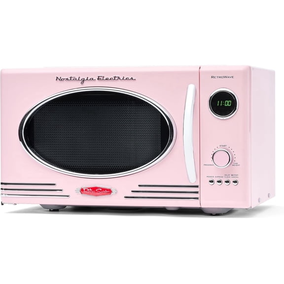 Nostalgia Retro Microwave for Countertop 0.9 cu ft Vintage Microwave, Pink