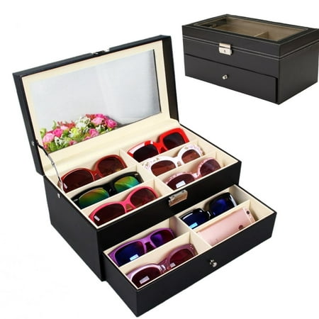 12 Compartments Black Eyeglasses Sunglasses Jewelry Storage Box Sun Glass Case Eyewear Glasses Oversize Display Organizer