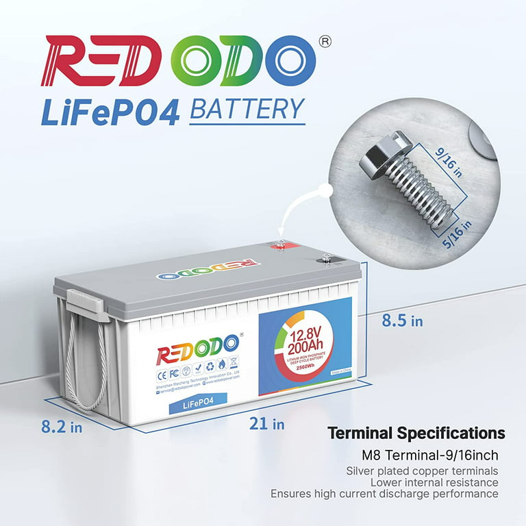 Redodo LiFePO4 100Ah 12V Mini Deep Cycle Lithium Battery + 14.6V