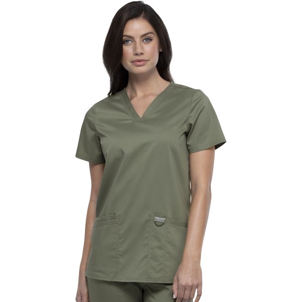 Cherokee Cherokee Workwear Revolution Scrubs Top for Women VNeck Plus Size WW620, 3XL, Olive