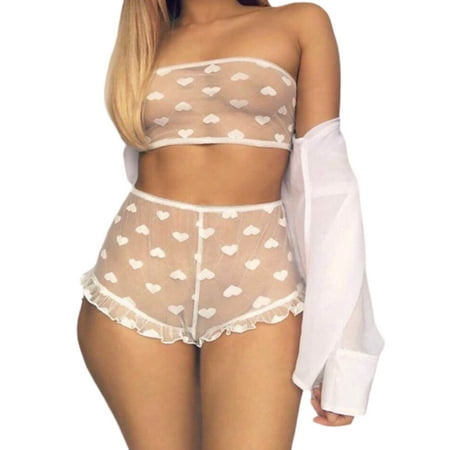 

Citgeett Women s 2 Piece Lingerie Set Lace Strapless Bra and Panty See Through Mesh Bodydoll Sleepwear Underwear Set