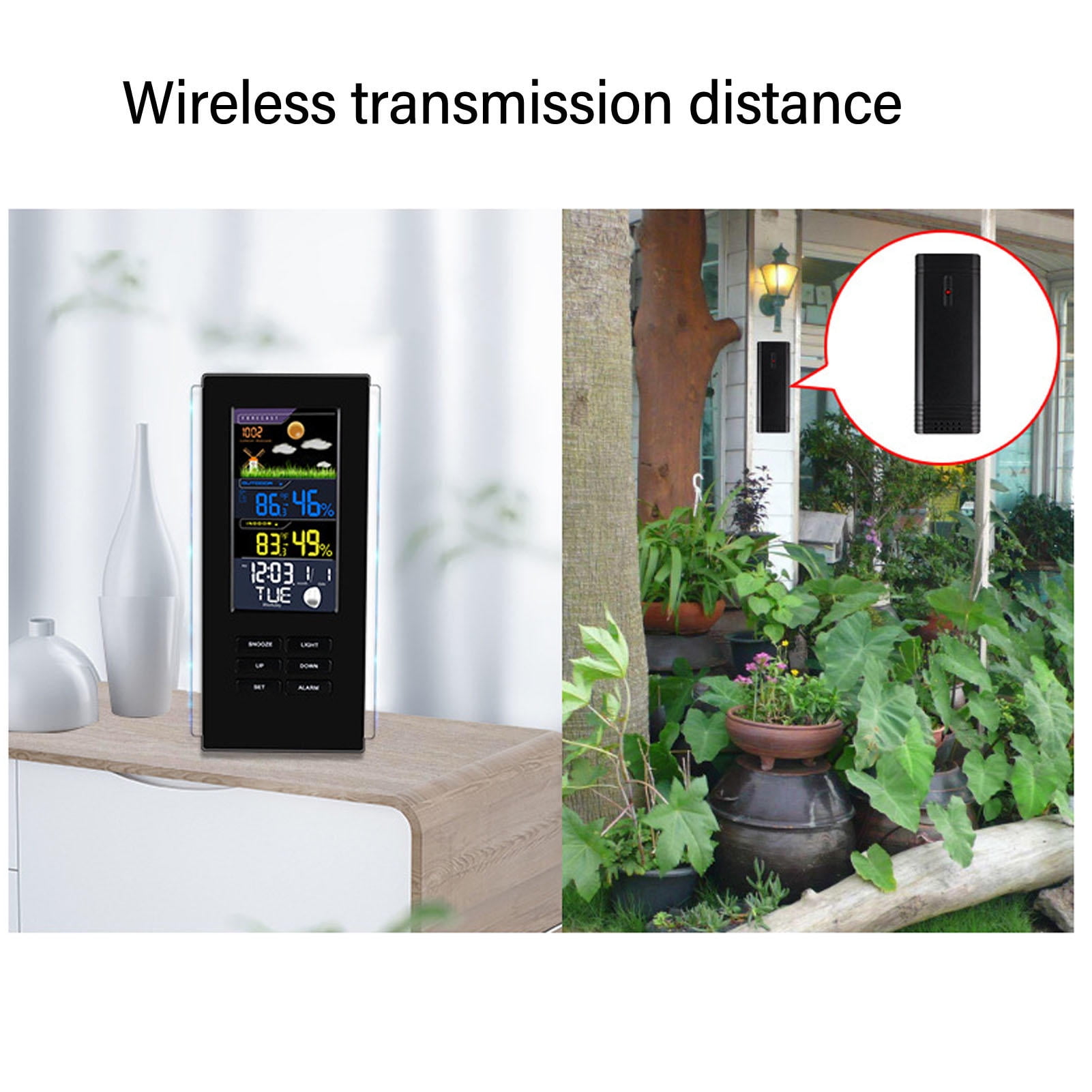 Xirurus Wireless Weather Station with Color Display – Indoor/Outdoor Thermometer, Hygrometer, Smart Alarm Clock, Rain & Snow Gauge, Black