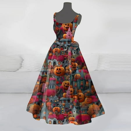 WILLBEST Robes Noires pour Femmes Fête pour Femmes Robe Évasée Imprimée Sans Manches Robe Tunique Robes d'Invité de Mariage
