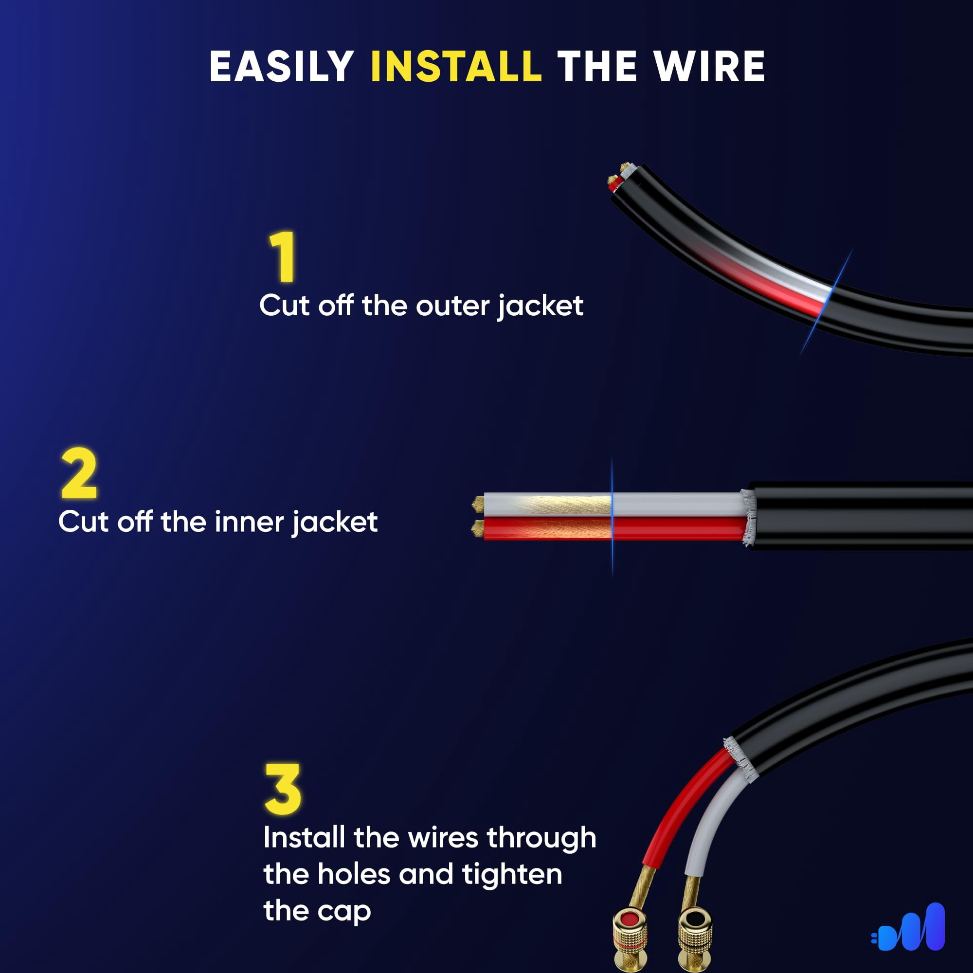 Maximm in Wall Speaker Wire - 50 Feet, Black - 14AWG CL3 Rated 2-Conductor Wire 14/2 (Copper Clad Aluminum) - Banana Plugs Included