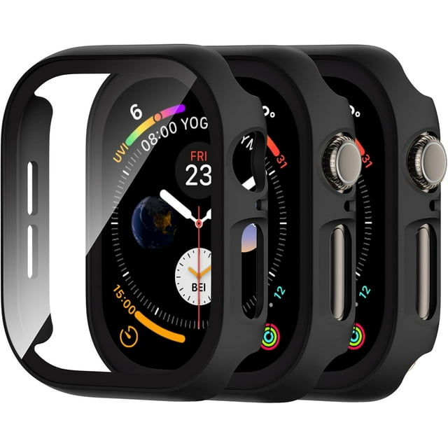 Yanonmyfd 3 Piezas Funda de Cristal Templado para Apple Watch 40mm iWatch SE Series 6/5/4, Cara de PC Duro Cubierta de Protección General Protector de Pantalla para iwatch 40mm, Negro/Azul/Plata