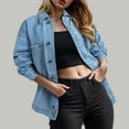 thumbnail image 2 of YDFCWXW Women's Jean Jacket Distressed Denim Jacket Long Sleeve Button Down Jean Jacket For Women Sky Blue, L, 2 of 8
