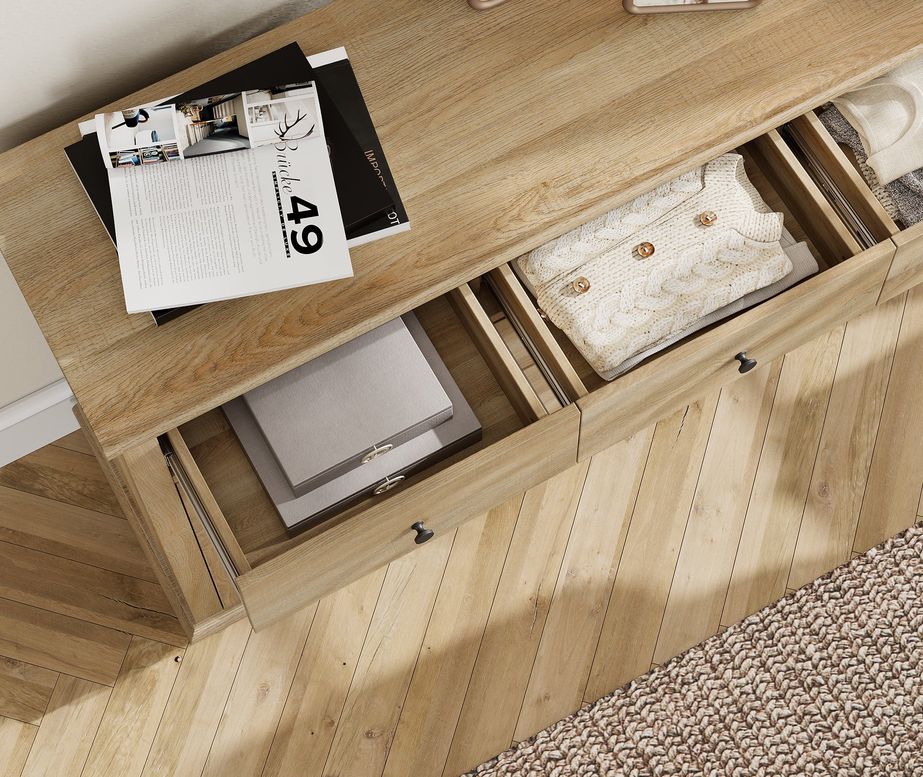 Oak 7 Drawer Dresser for Bedroom, Wooden Chest of Drawers for Living Room