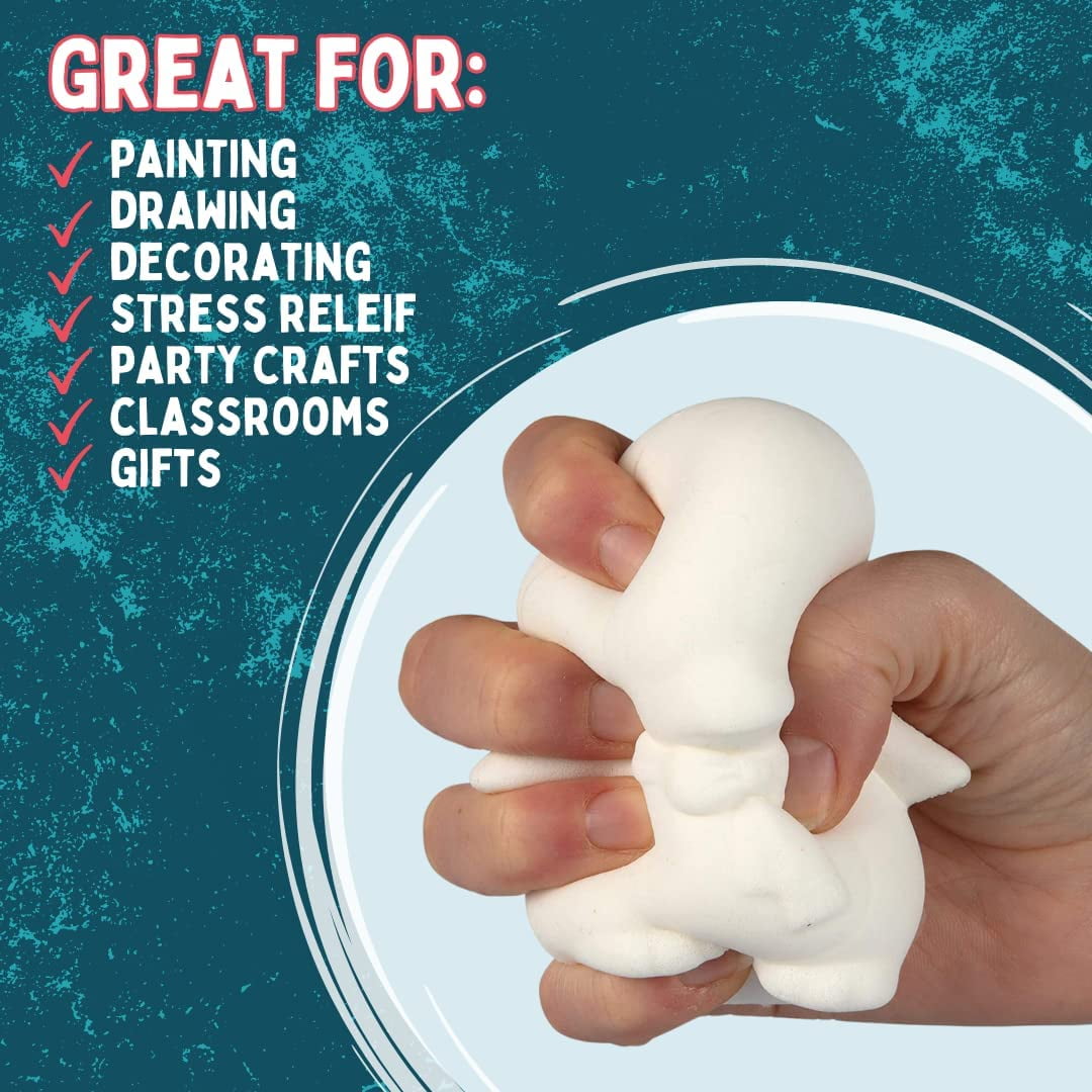 DIY Jumbo Blank Slow-Rising Animal Squishies - 12 Different 3-5" Designs - White Kawaii Squishy Toys for Drawing, Painting, Decorating - Soft & Scented Stress Relief Craft