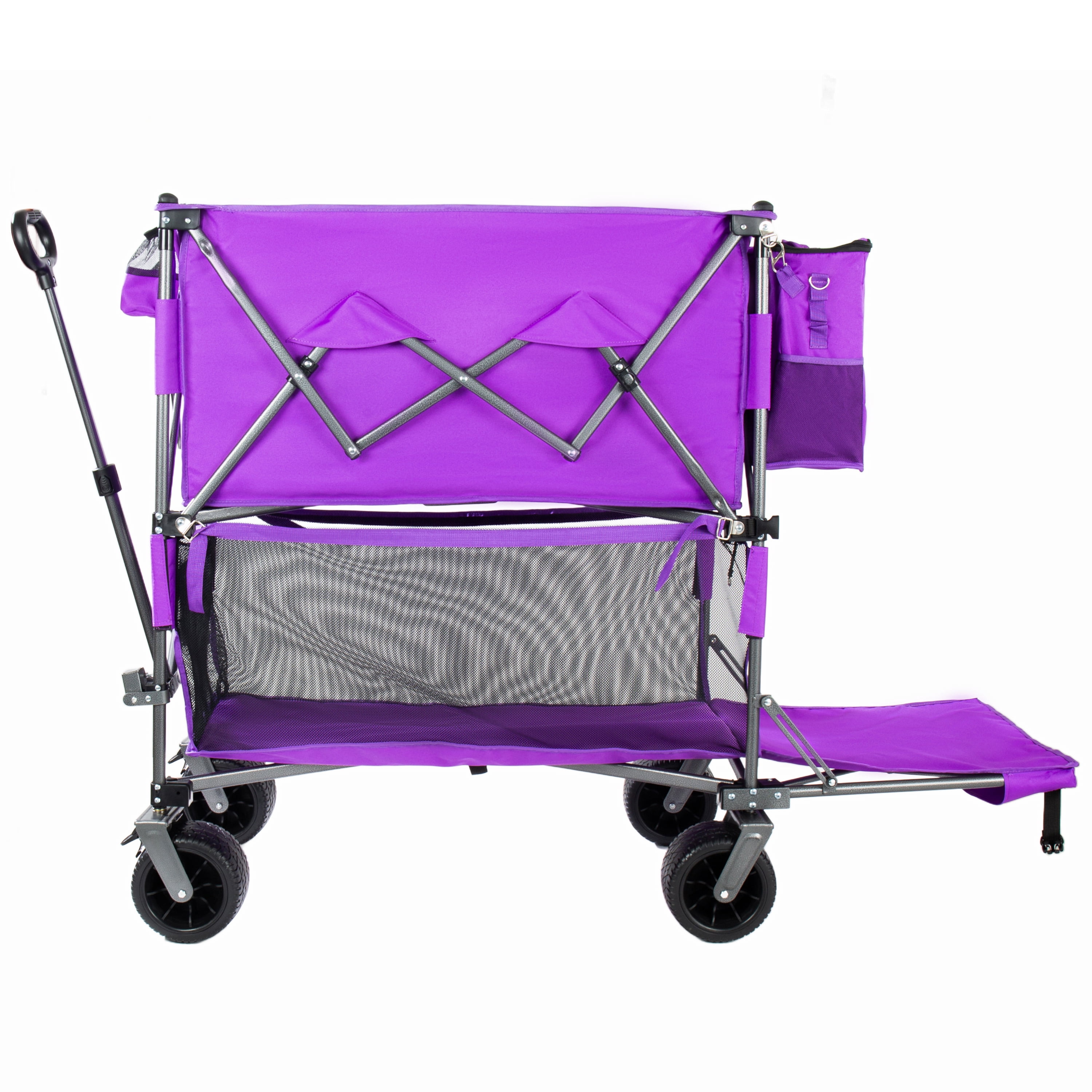 55 Inch Heavy Duty Double-Decker Folding Wagon, Purple 560LBS Capacity Collapsible Cart, 650L Large Storage with 7"×4" All-Terrain Wheels & Dual Brakes for Camping, Fishing, Sports