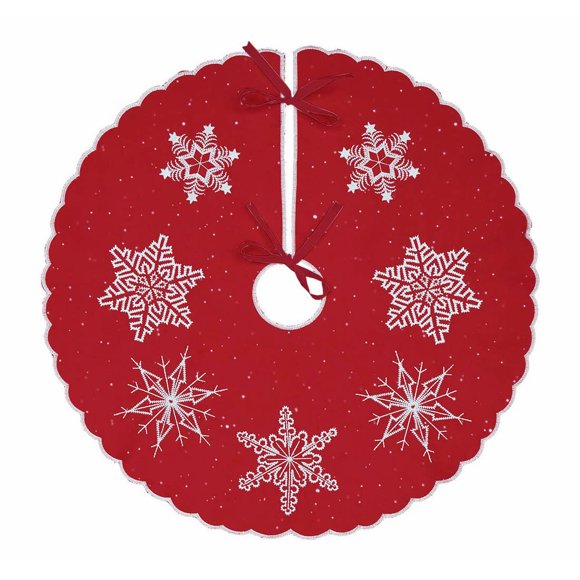 Falda para árbol de Navidad con bordado de copos de nieve de Simhomsen, color rojo
