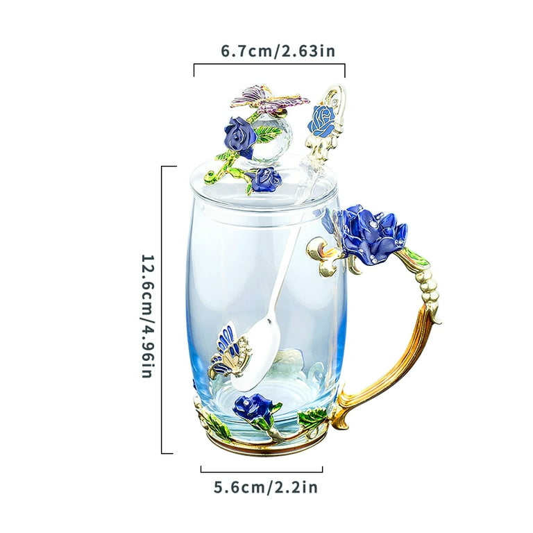 Affogato Glass Flower Tea Cup,Coffee Mugs with Lid, Coaster, Spoon for  Party 18oz 350ml Blue - Walmart.com