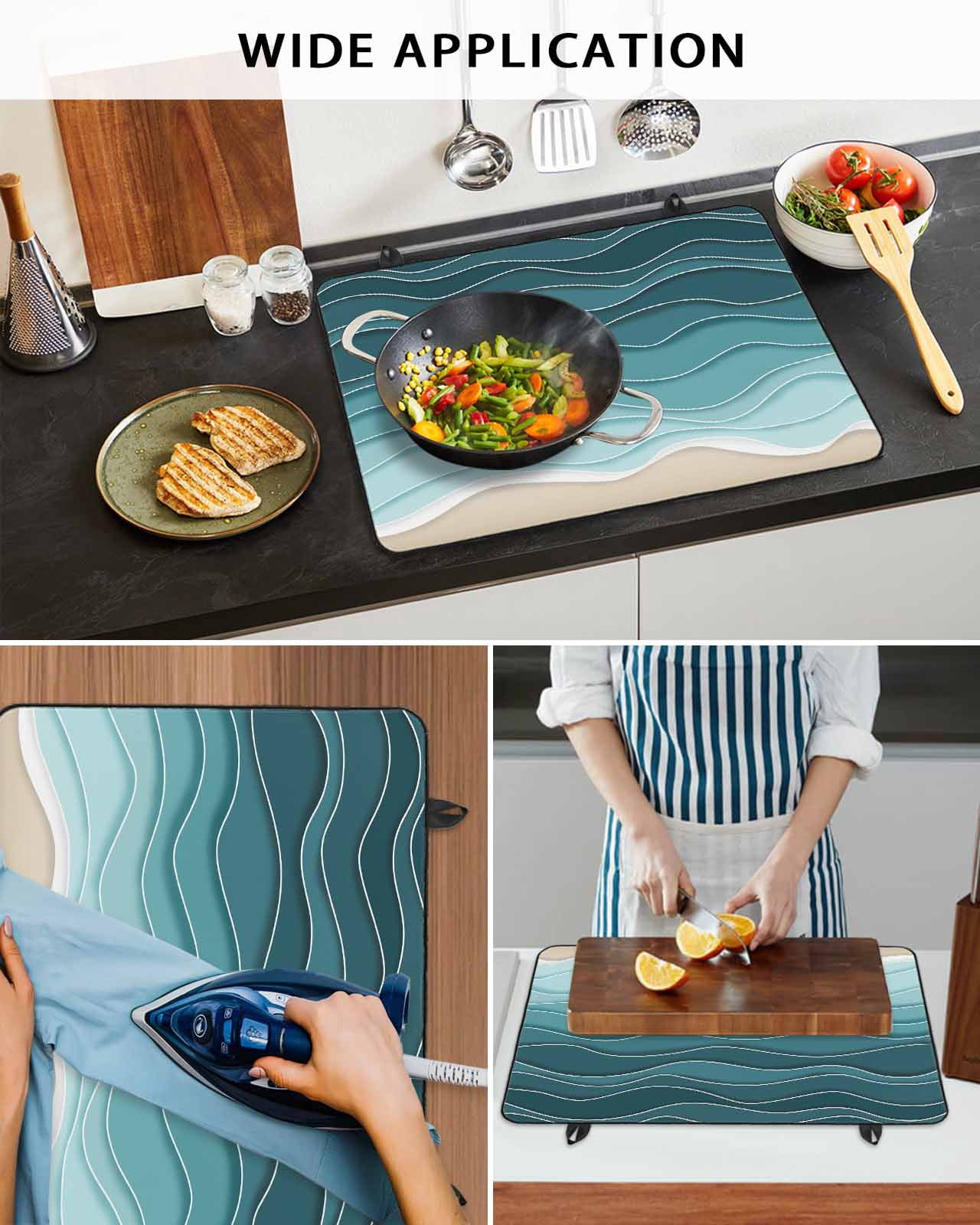 nqOlkjepod Large Induction Cooktop Protector Mat 24"x21", Turquoise Waves Stove Top Covers for Electric Stove, Simple Ombre Abstract Sea Waves Art Stove Burner Cover Mats, Glass Top Stove Cover