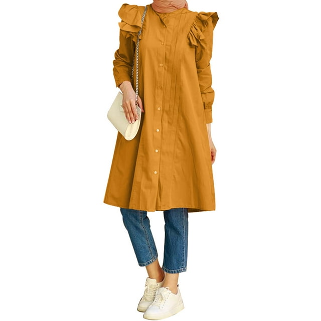 ZANZEA Women Solid Color Button Down Puff Long Sleeves Muslim Casual Blouse