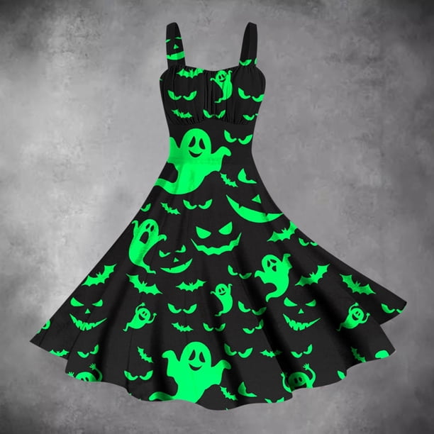 WILLBEST Vestidos con Curvas para Mujer Vestido de Mujer con Estampado sin Mangas con Tirantes En La Cintura y Falda con Vuelo con Personalidad E Chica