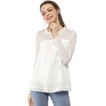 thumbnail image 4 of MODA NOVA Junior's Lace Floral Panel Long Sleeves Blouse White M, 4 of 7