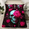 thumbnail image 2 of Manfei Gothic Skull Skeleton Queen Sheet Sets, Pink Floral Flat Sheet, Halloween Queen Fitted Sheet, Lightweight Room Decor 4 Pieces, 2 of 7