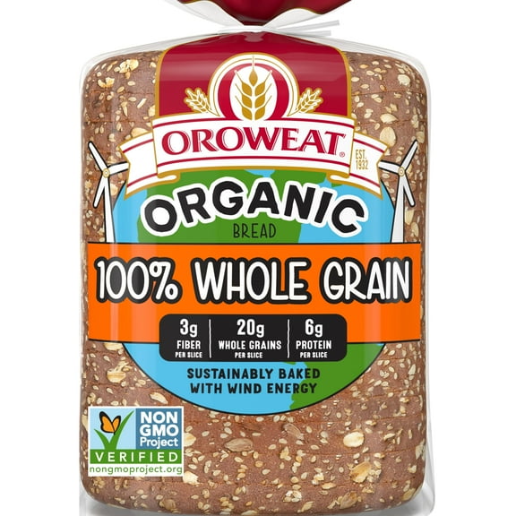Oroweat Organic 100% Whole Grain Bread, 27 oz, Wheat Bread, Bag