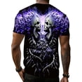 thumbnail image 2 of Men's printed skull dragon pattern T-shirt, purple flame design short-sleeved top, fashionable, 2 of 3