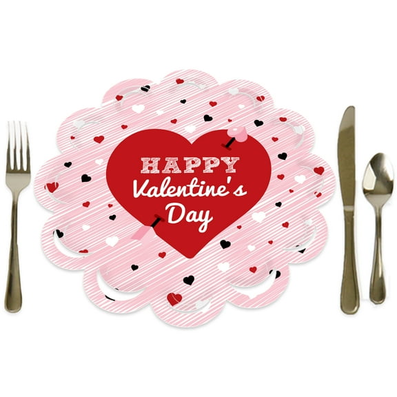 Big Dot of Happiness Conversation Hearts - Valentine’s Day Party Round Table Decorations - Paper Chargers - Place Setting For 12