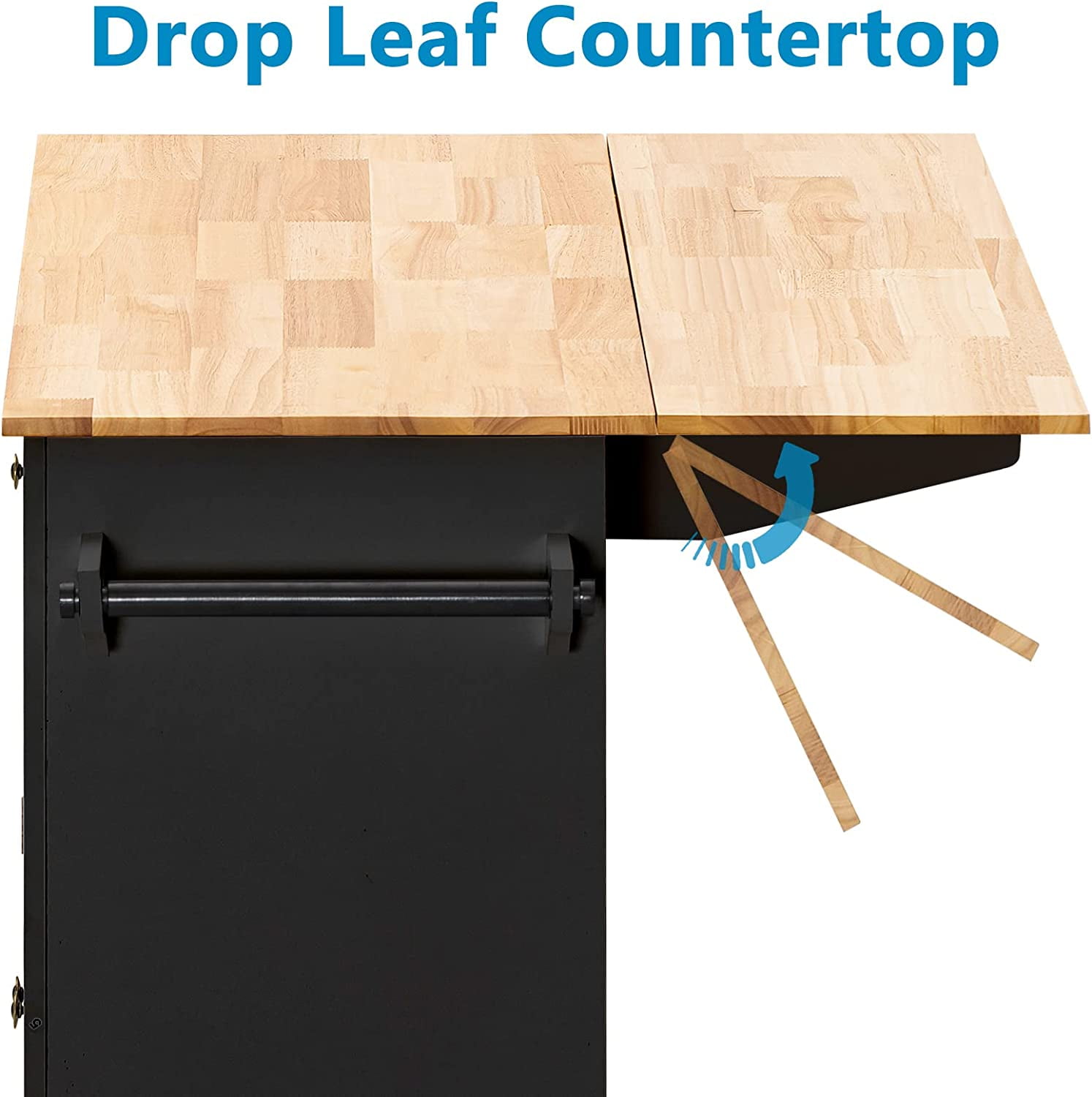 CAIDI Rolling Kitchen Islands with Adjustable Shelves, Wood Composite Black, 5.20 in