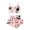 thumbnail image 4 of CAUYDY Womens Halloween Pajamas Short Set Pumpkin Skeleton Spooky Printed Top and Shorts Sleeveless Sleepwear(A01-Pink,XL), 4 of 4