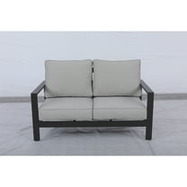 Loveseat - Brown Aluminum Frame & Beige Olefin Cushions - Modern Outdoor Seating (60 x 34 x 33)