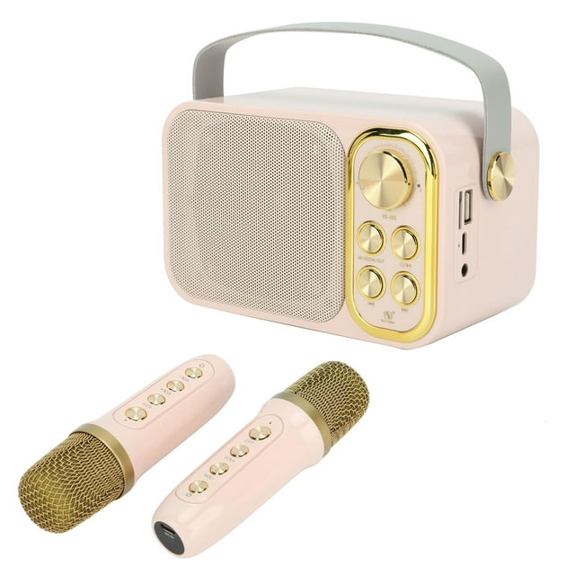 Mini Karaoke Machine, Portable BT Stereo Karaoke Speaker with 2 cordless Microphones, All in One Multi Function Karaoke Singing Machine for Home Party Kids Adults
